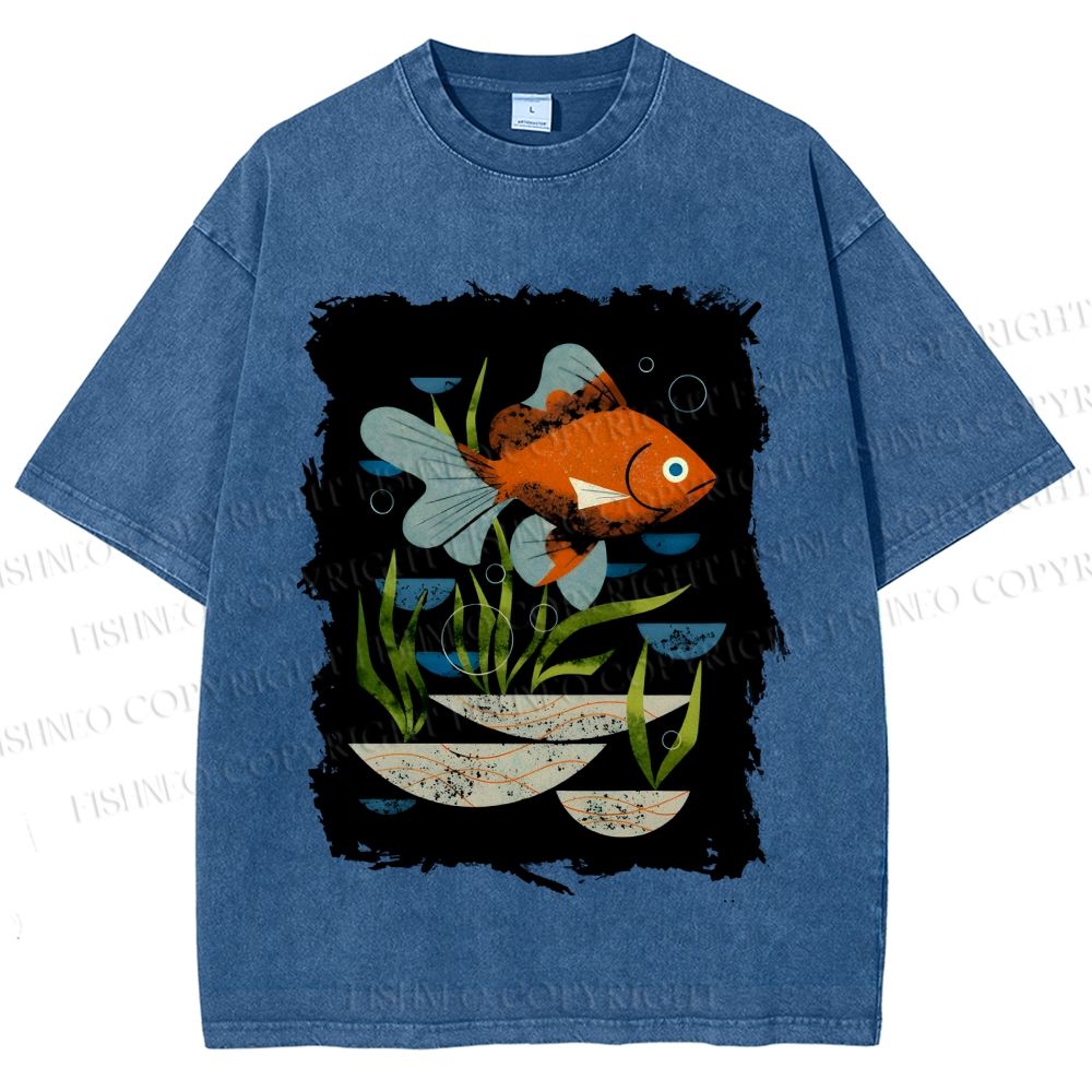 Unisex Goldfish in Pool Printed Washed Tee