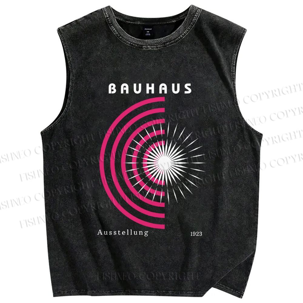 Unisex Bauhaus Pink Art Collage Printed Washed Tank Top