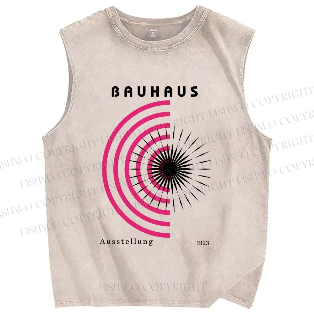 Unisex Bauhaus Pink Art Collage Printed Washed Tank Top
