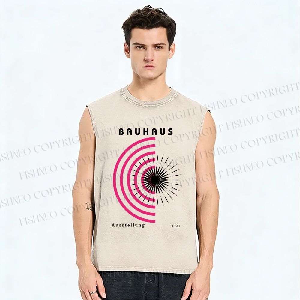 Unisex Bauhaus Pink Art Collage Printed Washed Tank Top