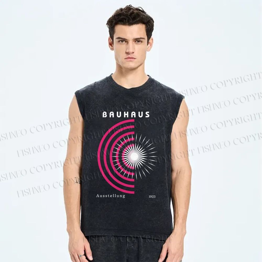 Unisex Bauhaus Pink Art Collage Printed Washed Tank Top