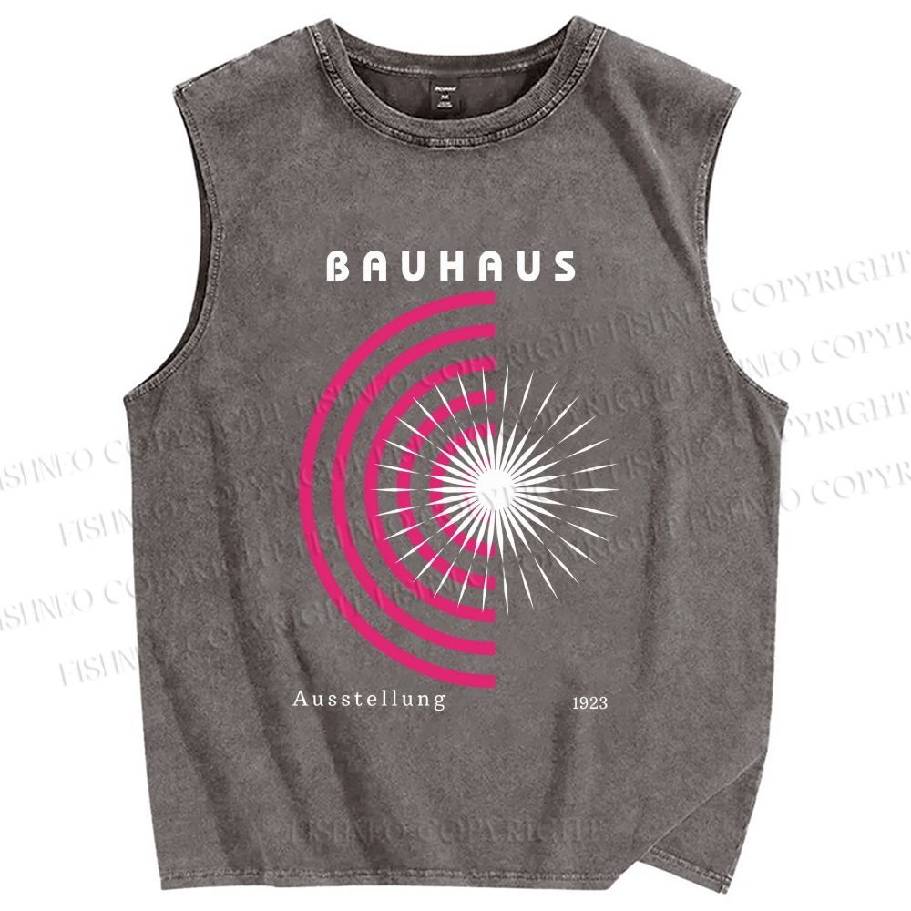 Unisex Bauhaus Pink Art Collage Printed Washed Tank Top