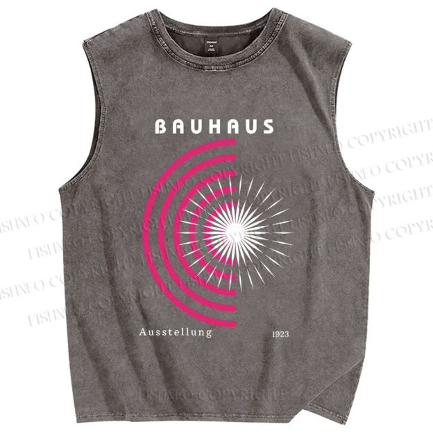 Unisex Bauhaus Pink Art Collage Printed Washed Tank Top
