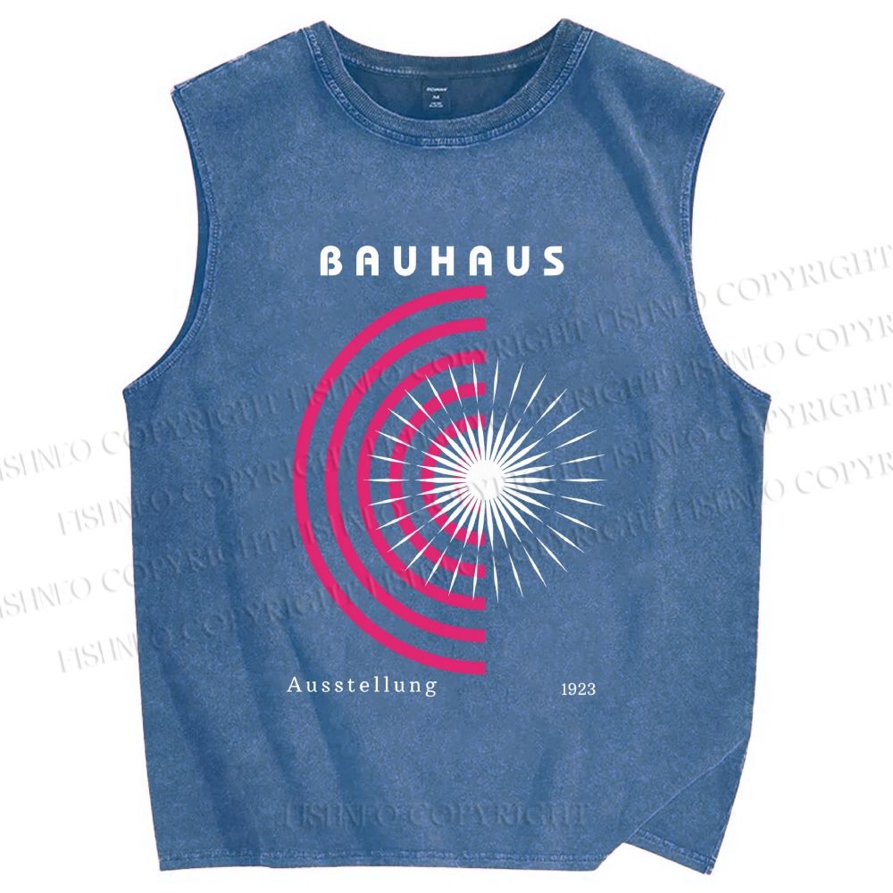Unisex Bauhaus Pink Art Collage Printed Washed Tank Top