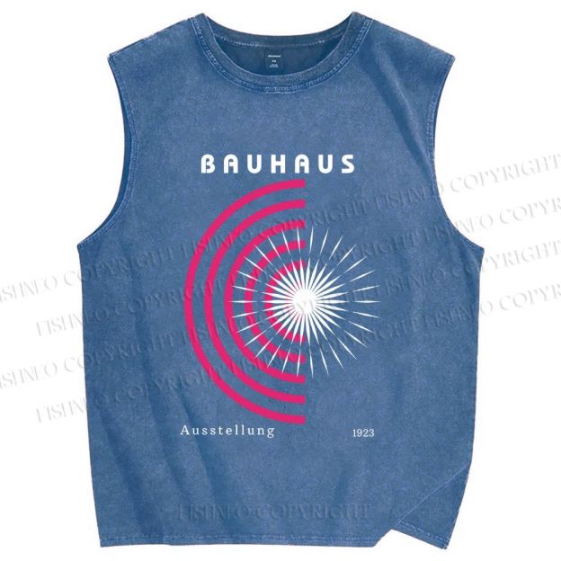 Unisex Bauhaus Pink Art Collage Printed Washed Tank Top