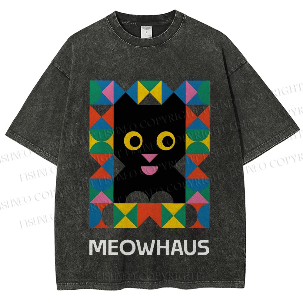 Unisex Meowhouse Color Geometry Printed Washed Tee
