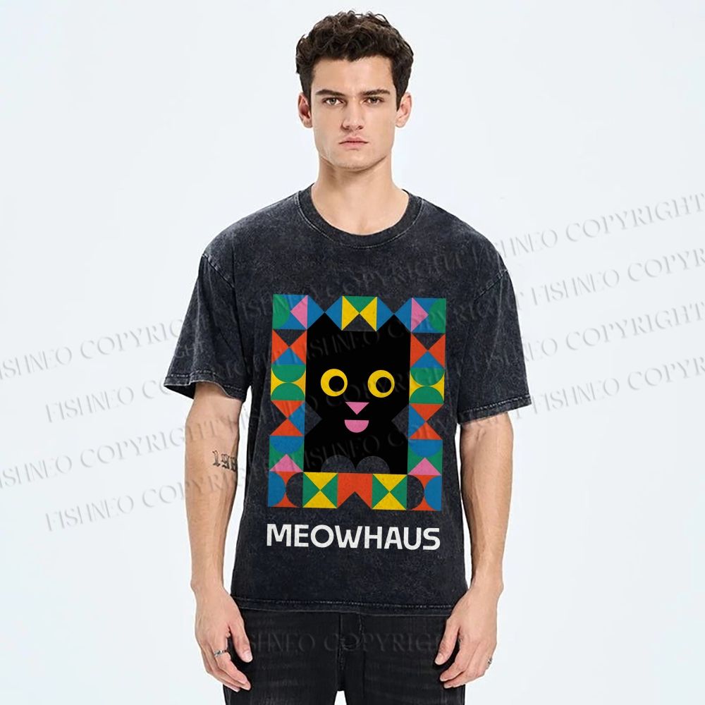 Unisex Meowhouse Color Geometry Printed Washed Tee
