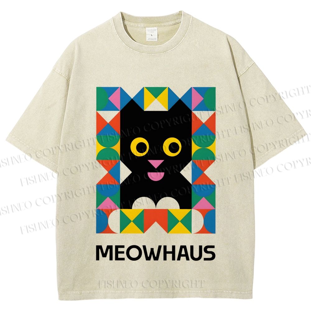 Unisex Meowhouse Color Geometry Printed Washed Tee