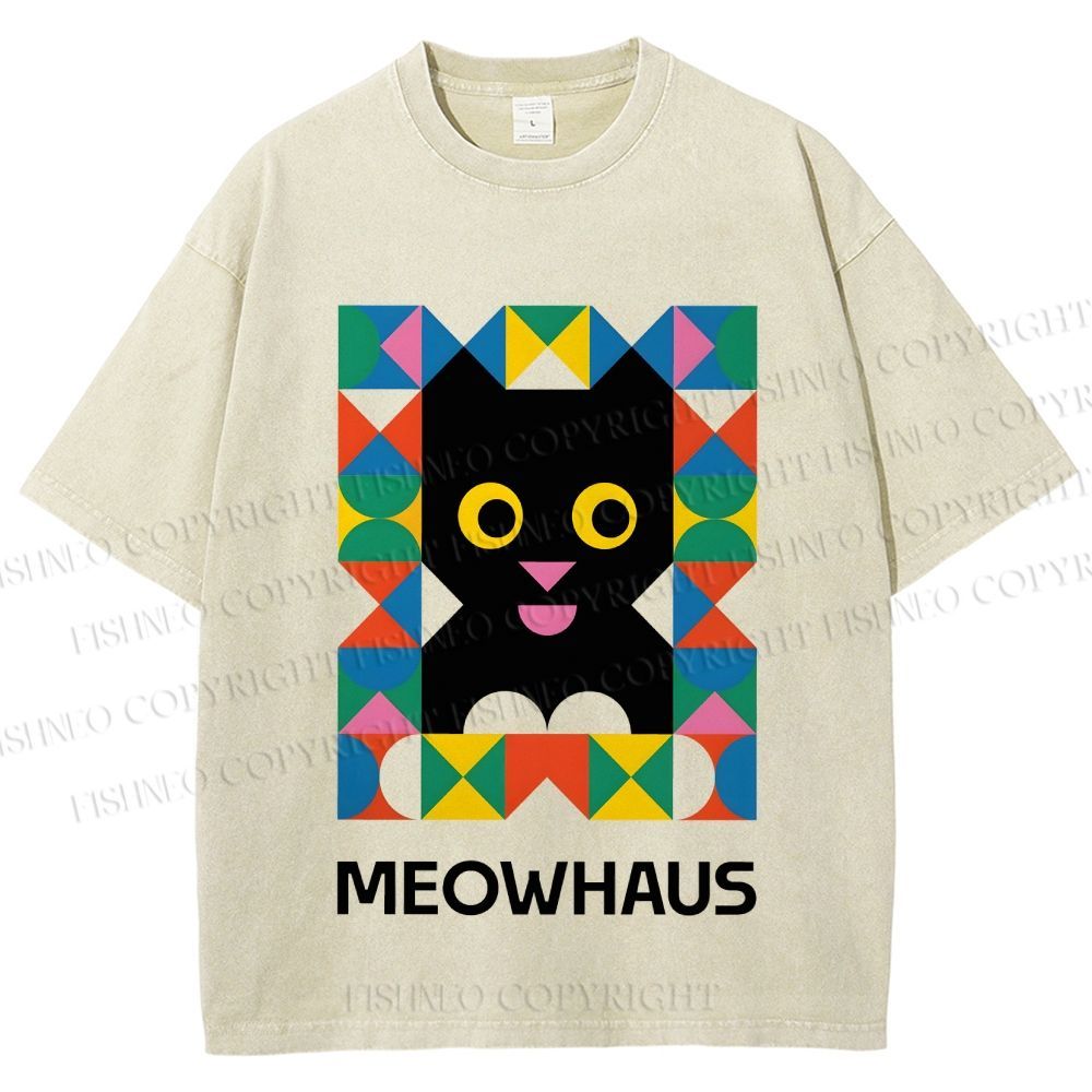 Unisex Meowhouse Color Geometry Printed Washed Tee