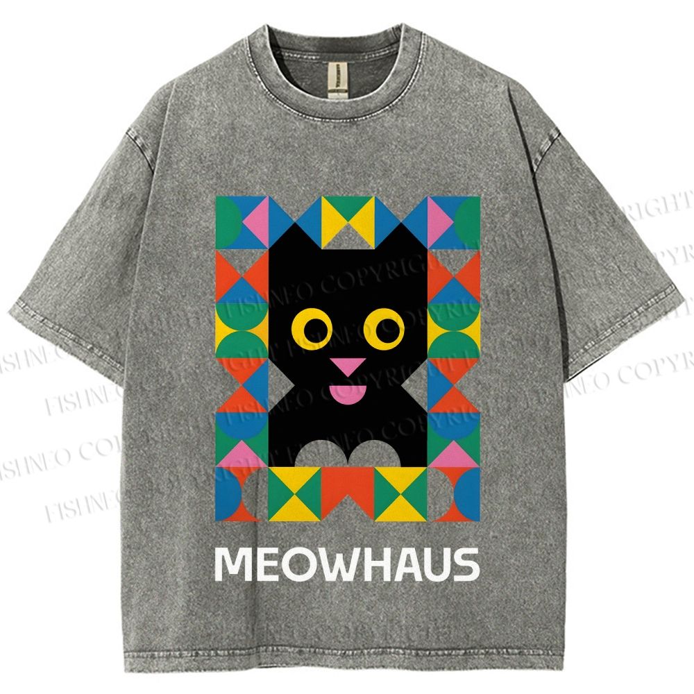 Unisex Meowhouse Color Geometry Printed Washed Tee