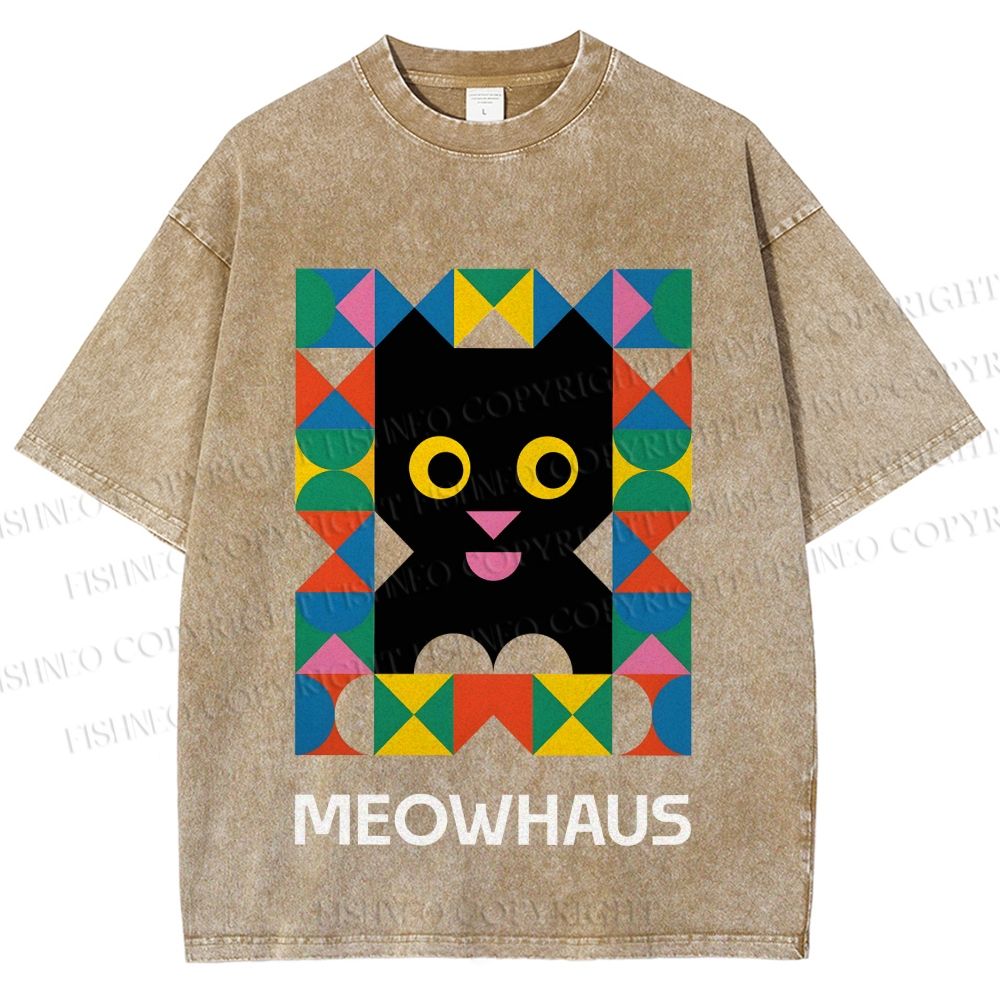 Unisex Meowhouse Color Geometry Printed Washed Tee