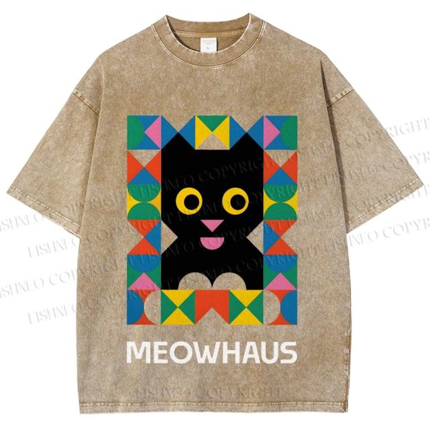 Unisex Meowhouse Color Geometry Printed Washed Tee
