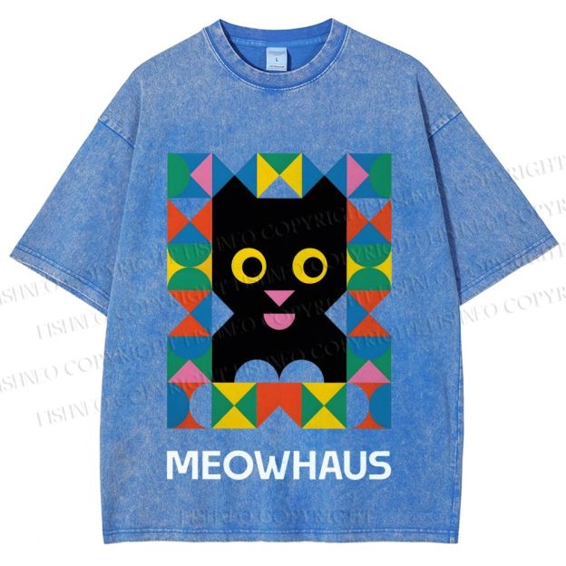Unisex Meowhouse Color Geometry Printed Washed Tee
