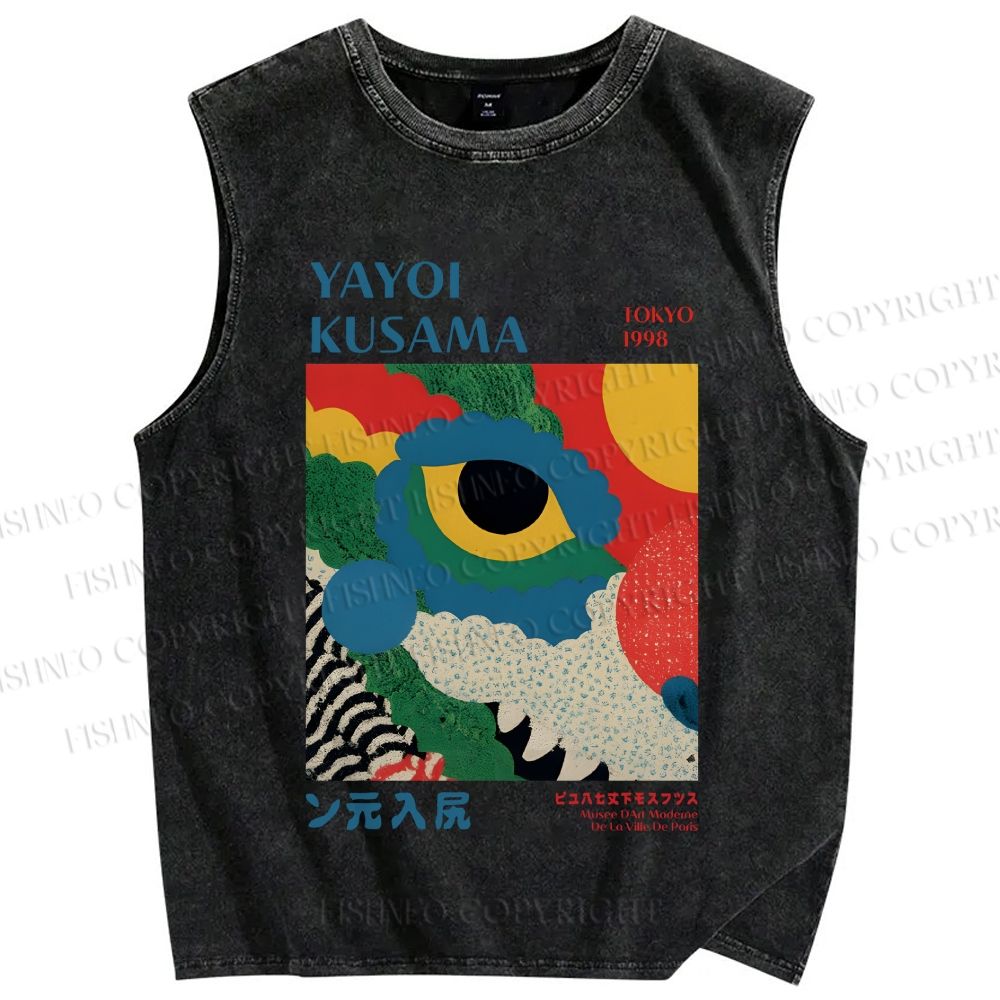 Unisex Yayoi Kusama Eye Graffiti Printed Washed Tank Top