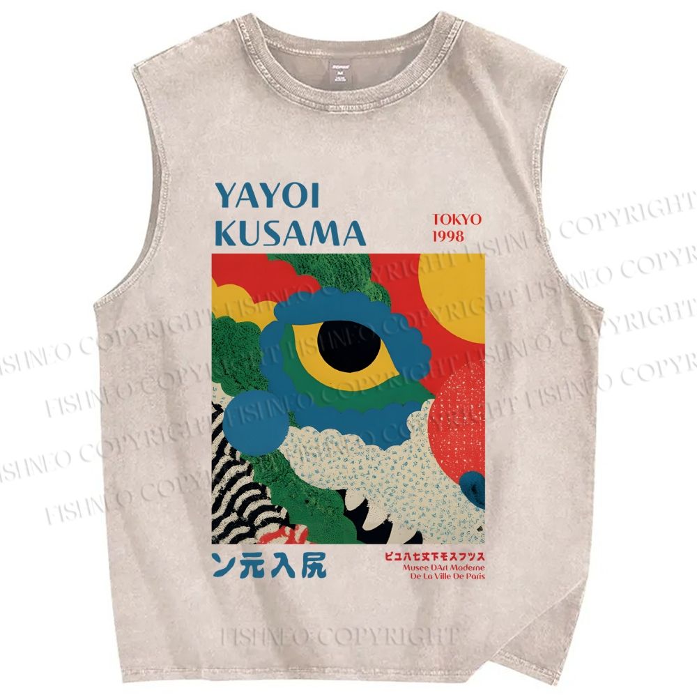 Unisex Yayoi Kusama Eye Graffiti Printed Washed Tank Top