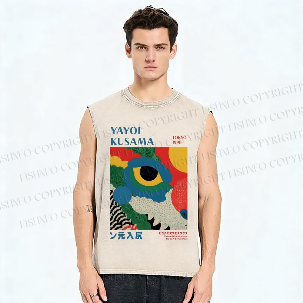 Unisex Yayoi Kusama Eye Graffiti Printed Washed Tank Top