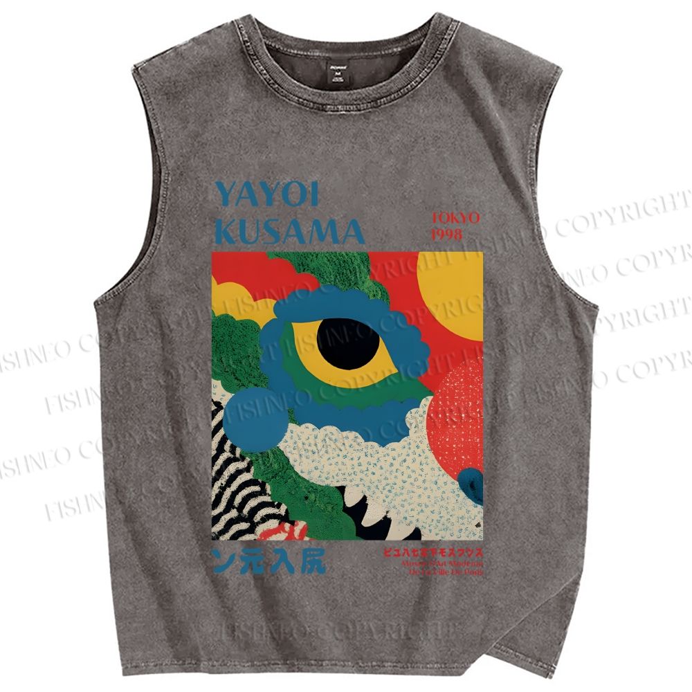 Unisex Yayoi Kusama Eye Graffiti Printed Washed Tank Top