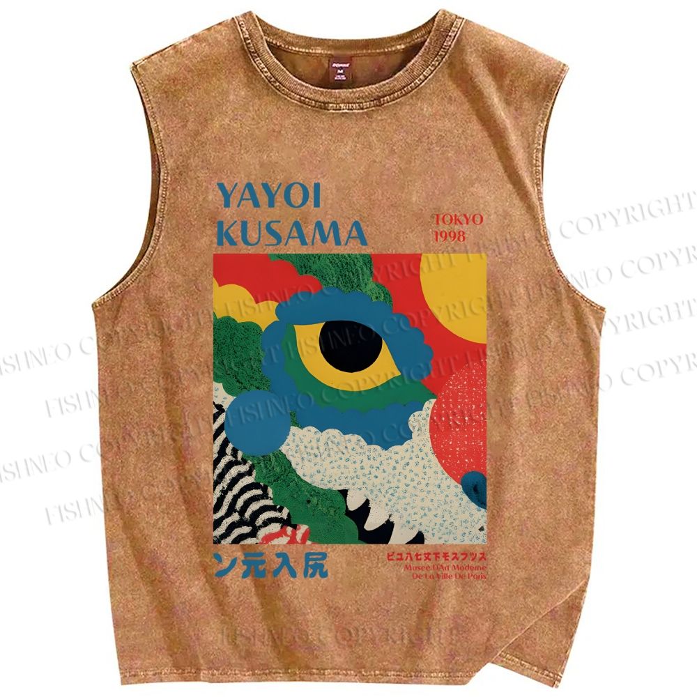 Unisex Yayoi Kusama Eye Graffiti Printed Washed Tank Top