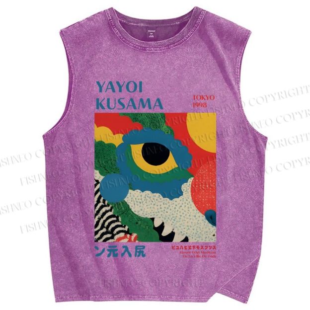 Unisex Yayoi Kusama Eye Graffiti Printed Washed Tank Top