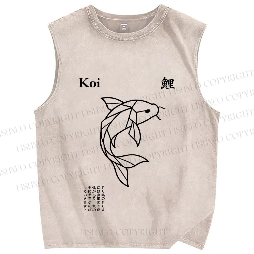 Unisex Koi Fish Printed Washed Tank Top