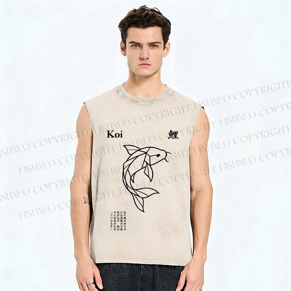 Unisex Koi Fish Printed Washed Tank Top