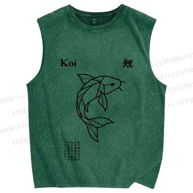 Unisex Koi Fish Printed Washed Tank Top
