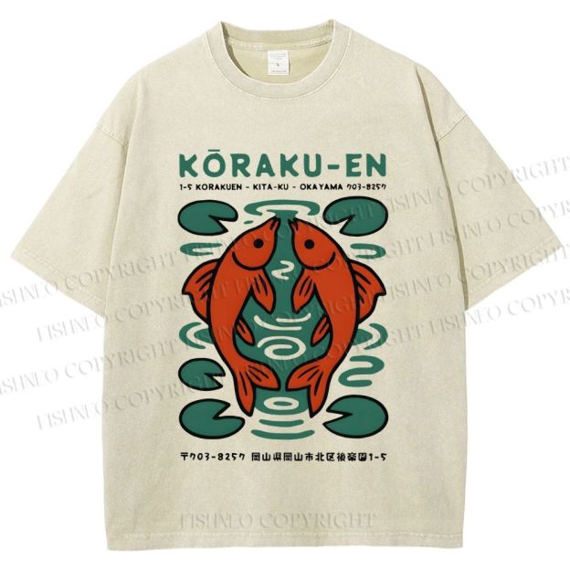 Unisex Korakuen Garden Fish Printed Washed Tee