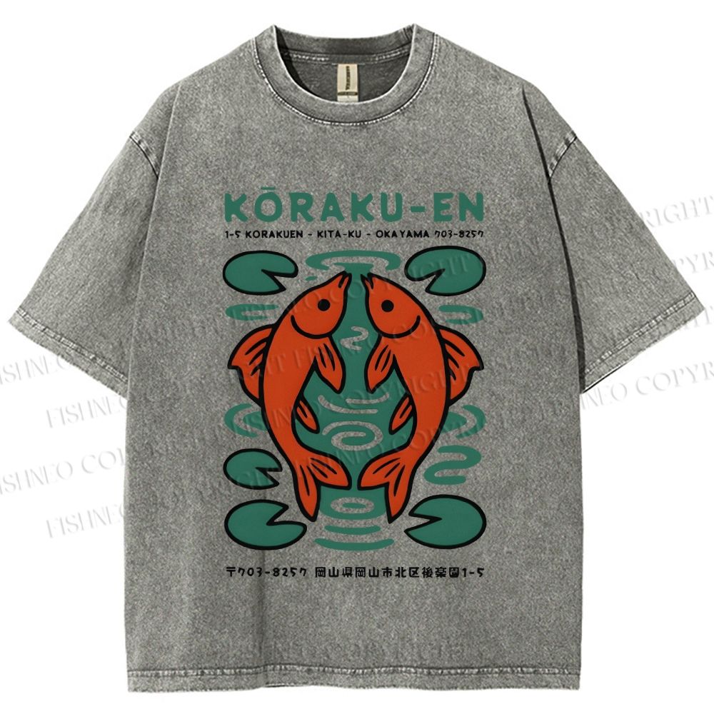 Unisex Korakuen Garden Fish Printed Washed Tee