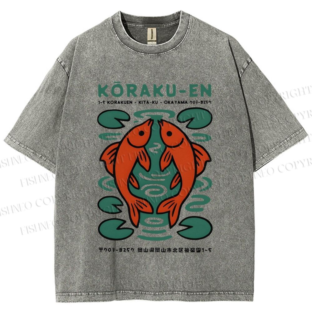 Unisex Korakuen Garden Fish Printed Washed Tee