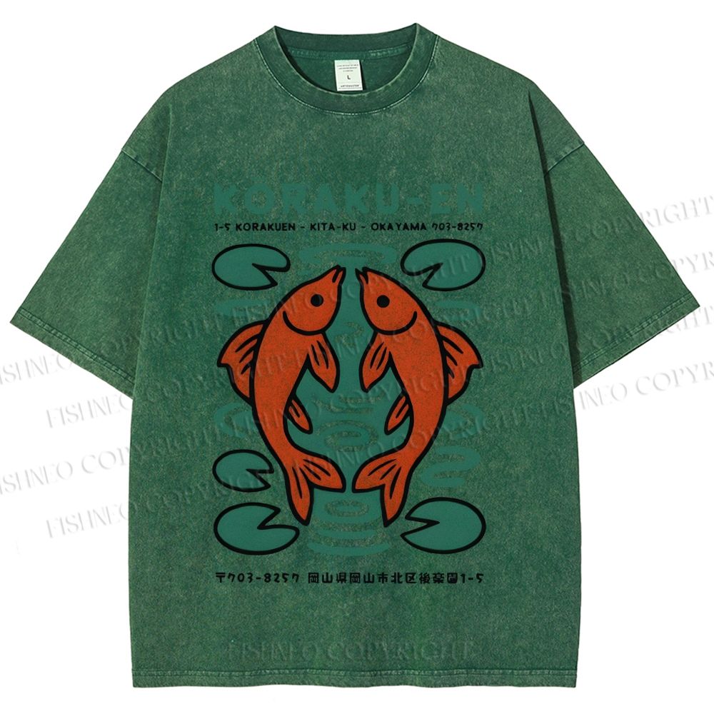 Unisex Korakuen Garden Fish Printed Washed Tee