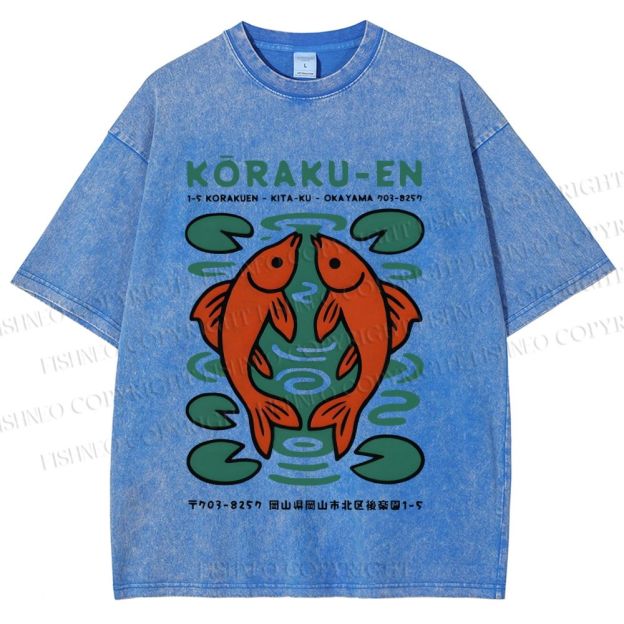 Unisex Korakuen Garden Fish Printed Washed Tee