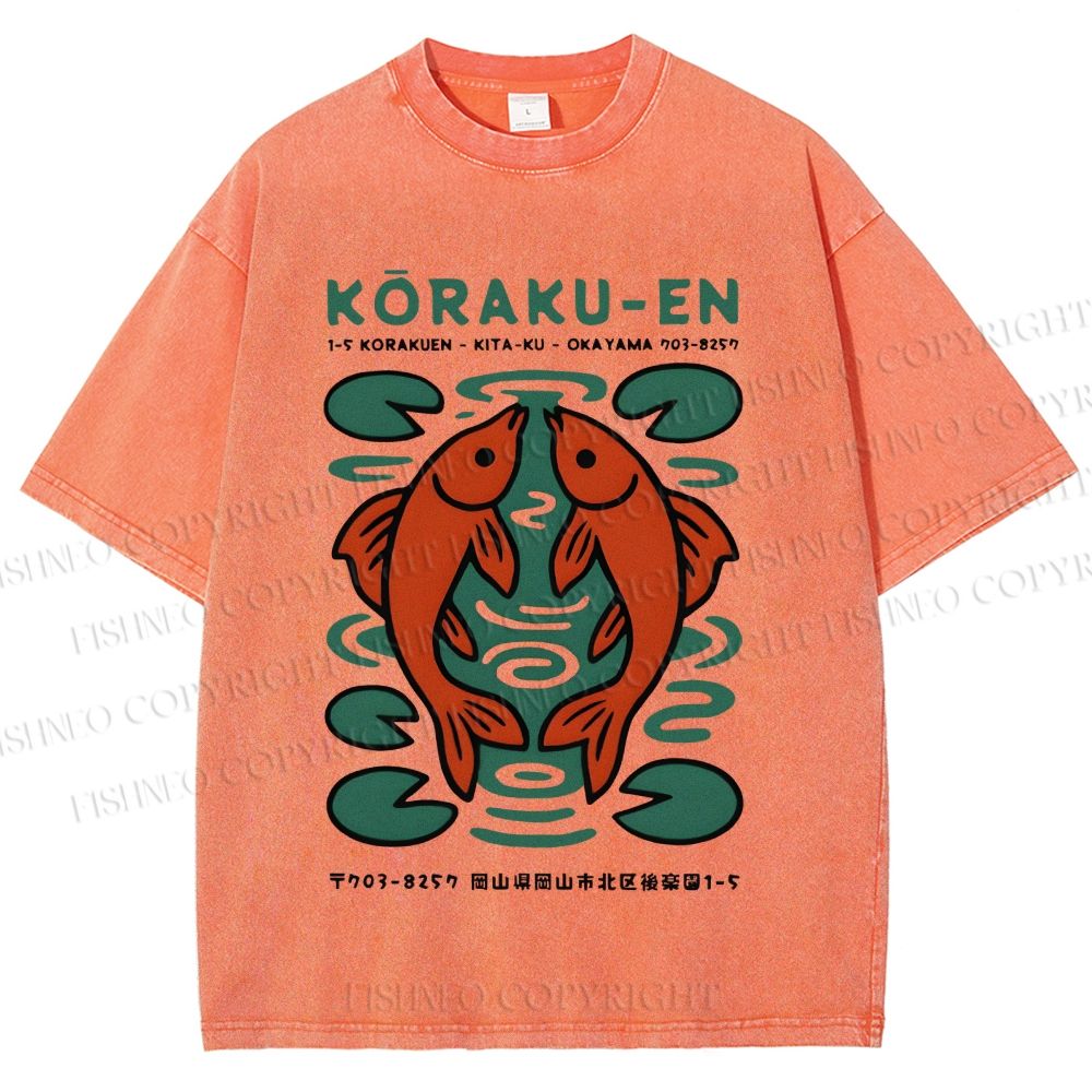 Unisex Korakuen Garden Fish Printed Washed Tee