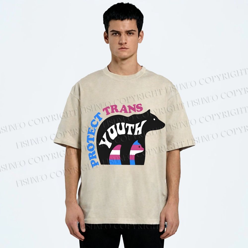 Unisex Pride Protect Trans Youth Polar Bear Printed Washed Tee