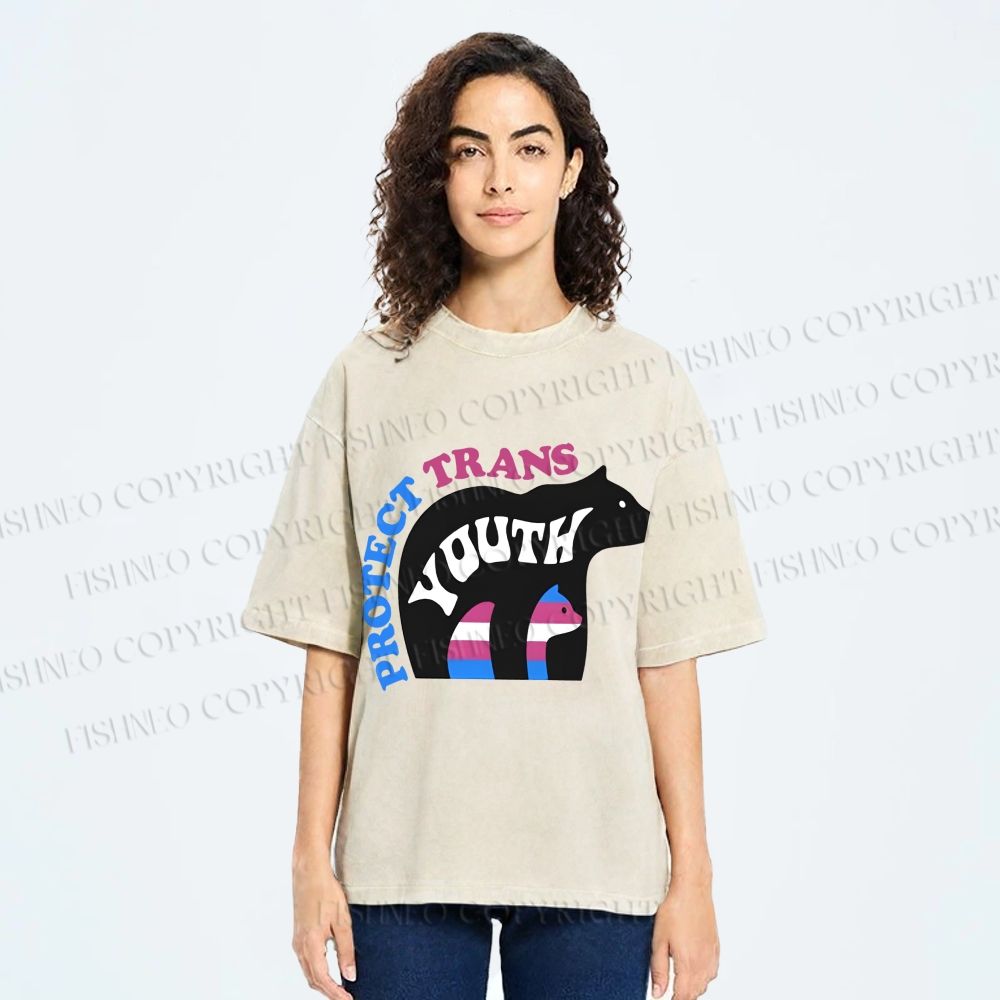 Unisex Pride Protect Trans Youth Polar Bear Printed Washed Tee