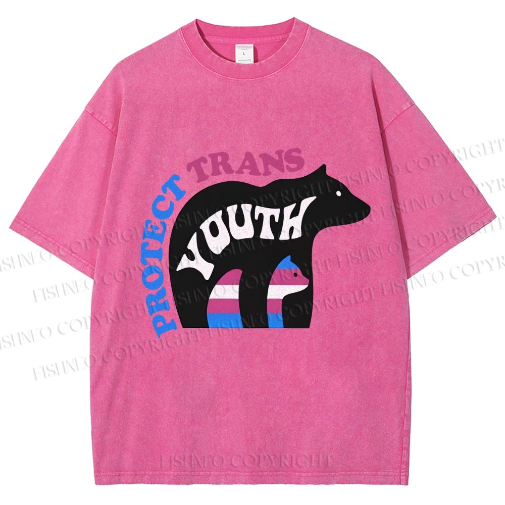 Unisex Pride Protect Trans Youth Polar Bear Printed Washed Tee