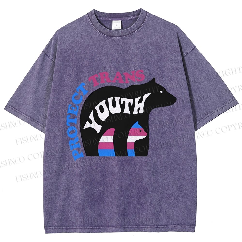 Unisex Pride Protect Trans Youth Polar Bear Printed Washed Tee