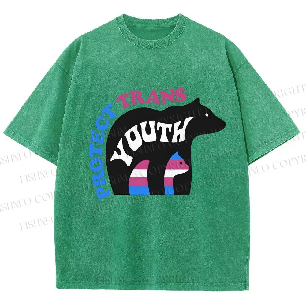 Unisex Pride Protect Trans Youth Polar Bear Printed Washed Tee