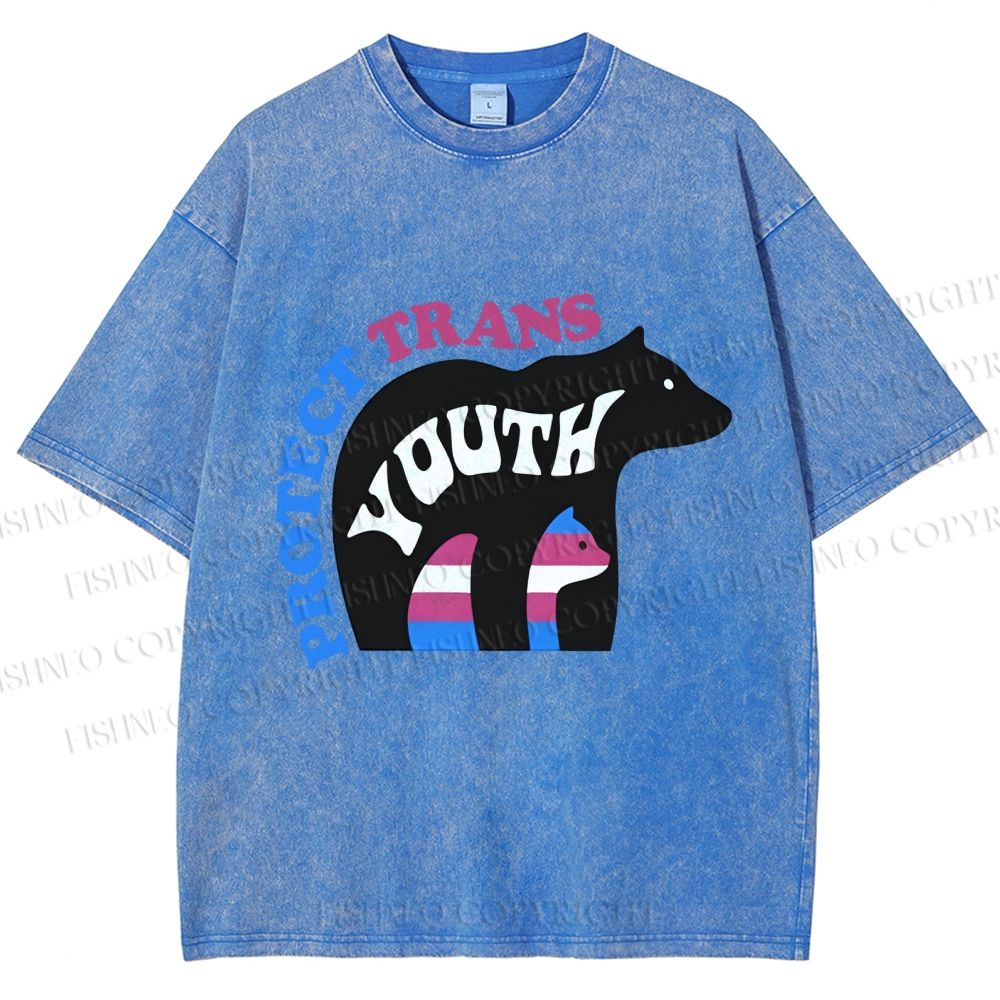 Unisex Pride Protect Trans Youth Polar Bear Printed Washed Tee