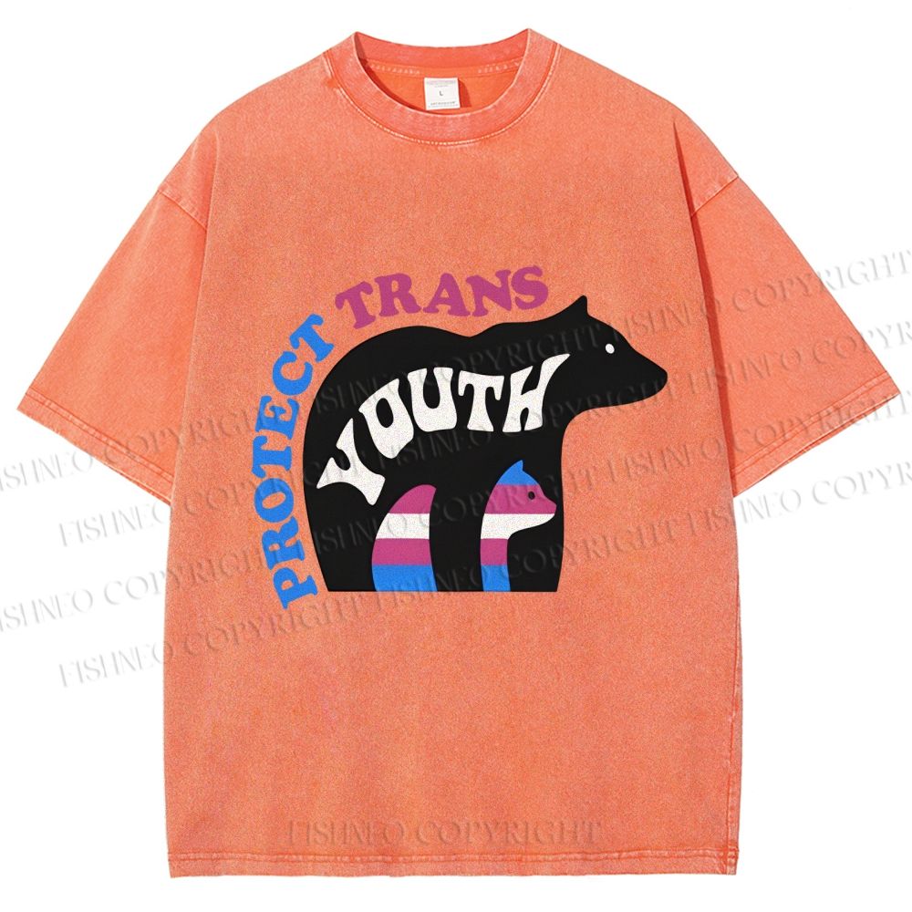 Unisex Pride Protect Trans Youth Polar Bear Printed Washed Tee