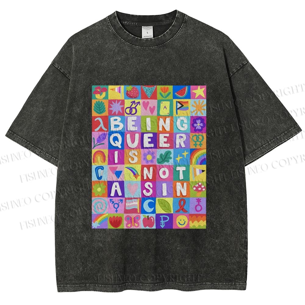 Unisex Being Queer is Not a Sin Printed Washed Tee