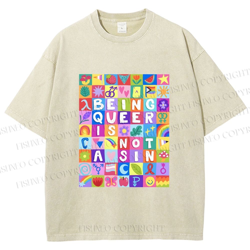 Unisex Being Queer is Not a Sin Printed Washed Tee