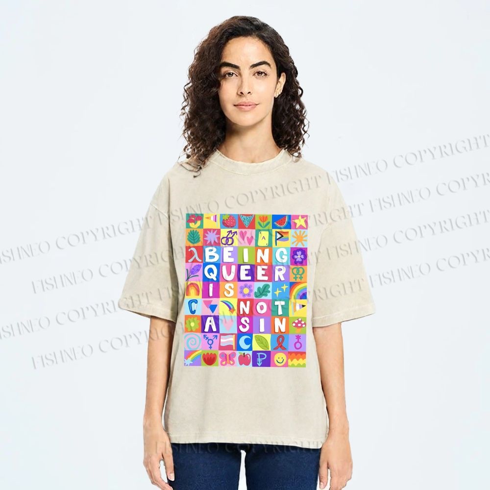 Unisex Being Queer is Not a Sin Printed Washed Tee