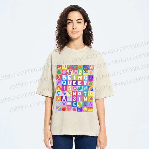 Unisex Being Queer is Not a Sin Printed Washed Tee