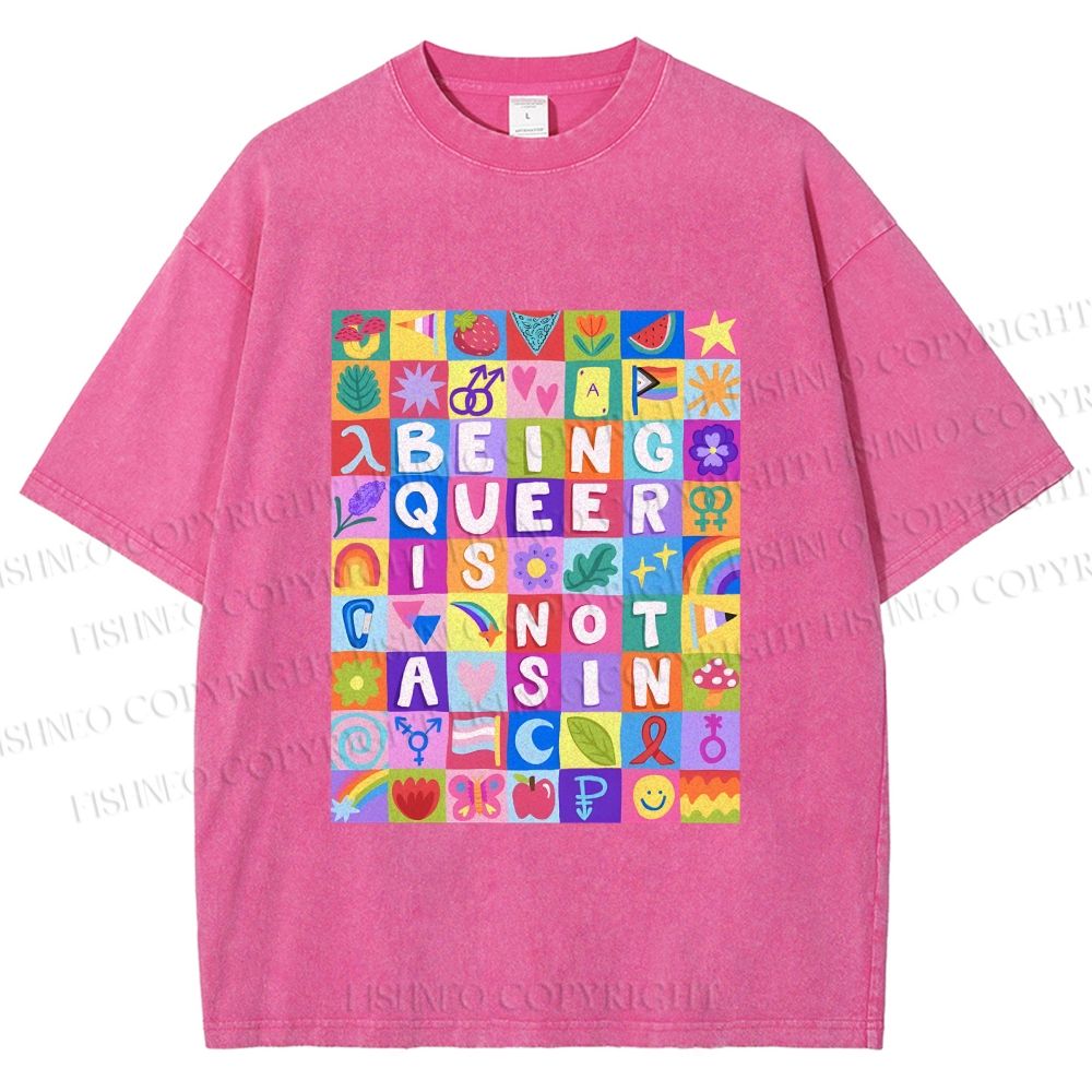 Unisex Being Queer is Not a Sin Printed Washed Tee