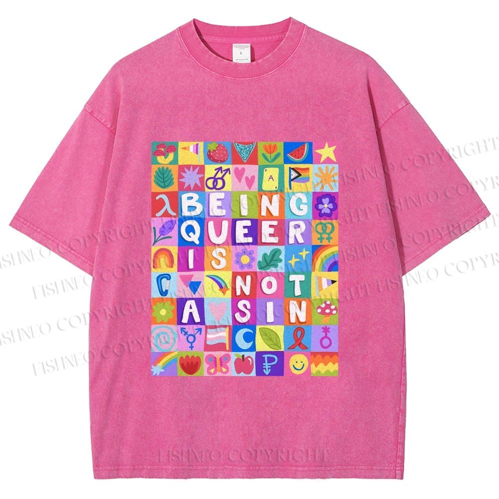 Unisex Being Queer is Not a Sin Printed Washed Tee