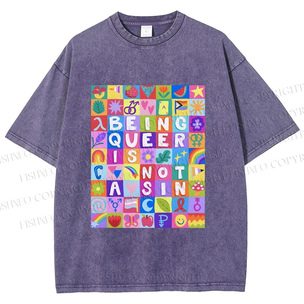 Unisex Being Queer is Not a Sin Printed Washed Tee