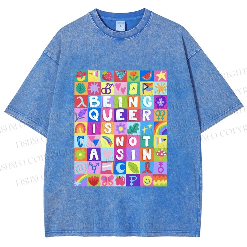 Unisex Being Queer is Not a Sin Printed Washed Tee