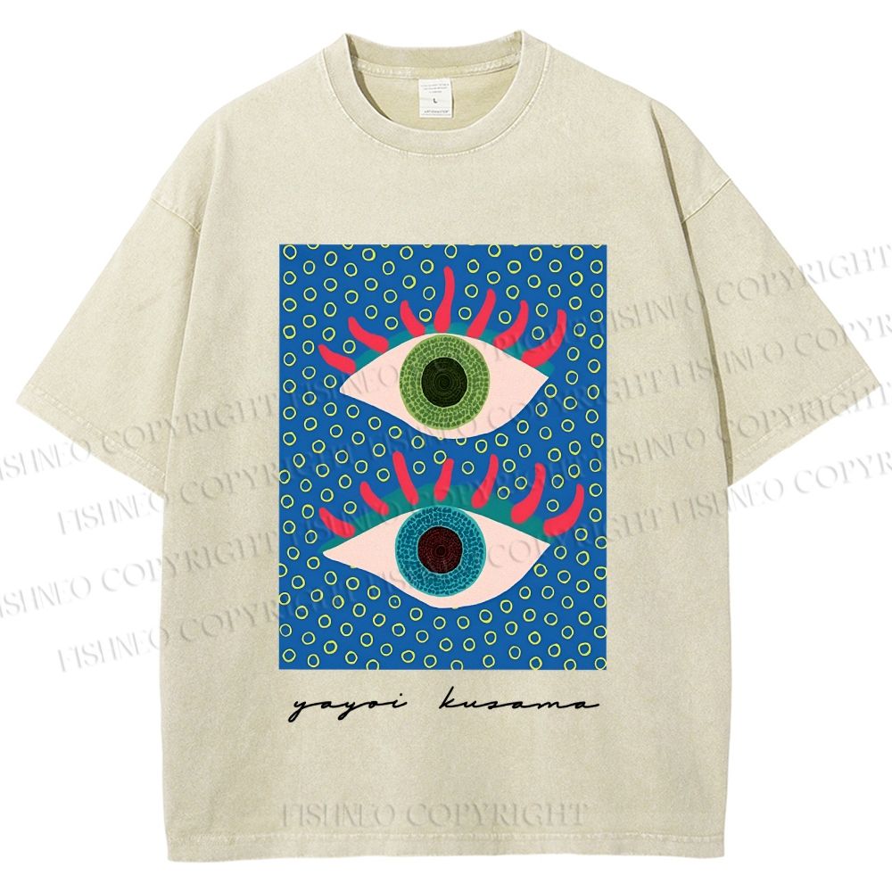 Unisex Yayoi Kusama Eyes Printed Washed Tee