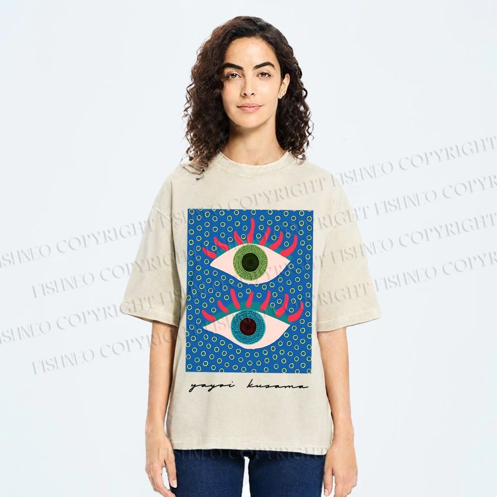 Unisex Yayoi Kusama Eyes Printed Washed Tee