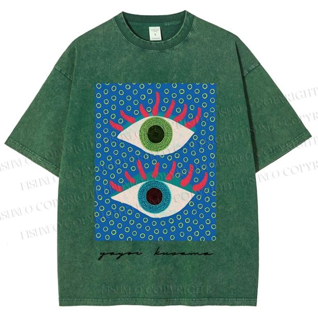 Unisex Yayoi Kusama Eyes Printed Washed Tee